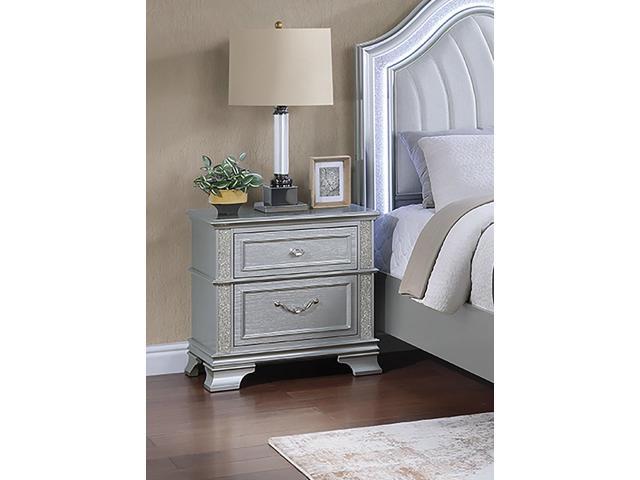 Elegance Gray Finish 2-Drawers Nightstand Decorative Glitter Front 1Pc Bedside Table Bedroom