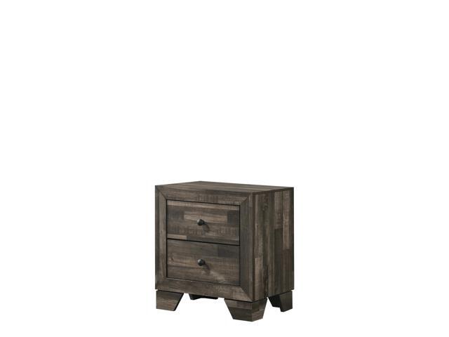 1Pc Rustic Two Drawers Storage Nightstand Brown Gray Finish Wooden Bedroom Furniture