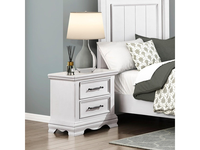Charming White Finish 2-Drawer Nightstand Durable Wood Black Handles Classic Bedside Table 1Pc Bedroom Furniture