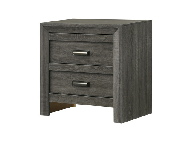 1Pc Contemporary Nightstand End Table With Two Storage Drawers Rustic Gray Finish Bedroom Wooden Furniture