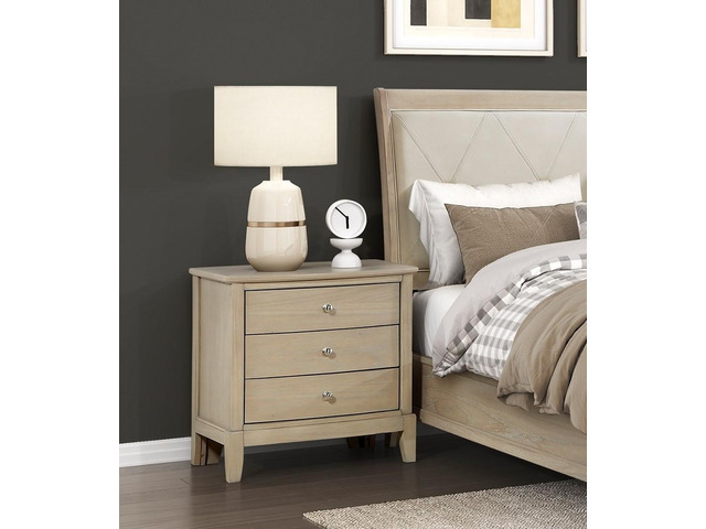 Classic Farmhouse Style Three-Drawer Nightstand Beige Finish Wooden Bedroom Furniture 1Pc Bedside Cabinet