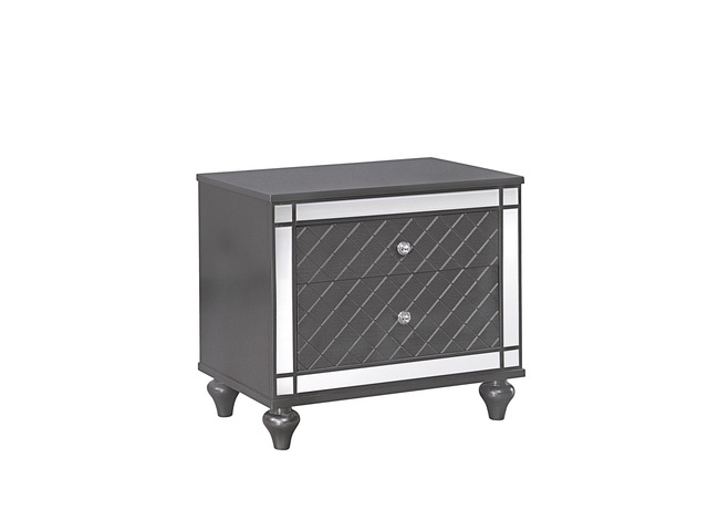 1Pc Glam Contemporary Style 2-Drawer Nightstand End Table With Mirror Plating Tapered Legs Gray Finish Bedroom Solid Wood Wooden Furniture