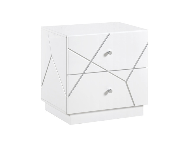 Glamorous White Finish 2-Drawers Nightstand Geometric Design Accents Bedroom Furniture 1Pc