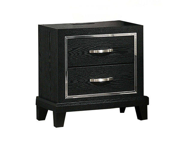 Contemporary Style 1Pc Nightstand Chrome Handles Tapered Legs Usb Port Black Finish Bedroom Furniture