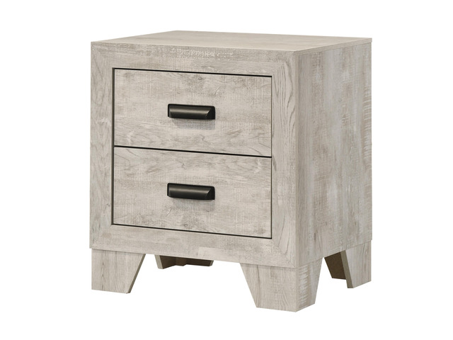 1Pc Transitional 2-Drawer Nightstand With Metal Hardware Whitewashed Wood Finish Wooden Bedroom Furniture