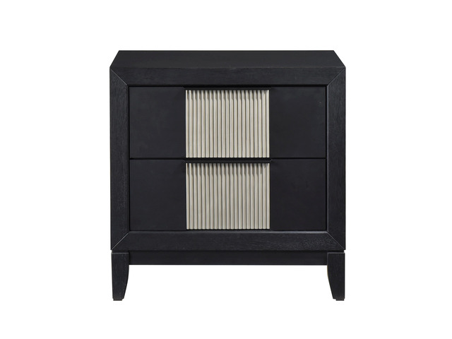 Contemporary 2-Drawer Nightstand Charcoal Gray Finish Solid Wood Bedroom Furniture 1pc Bedside Table Reeded Front Panels