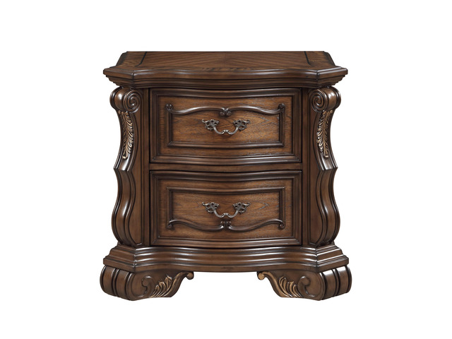 Formal Traditional Dark Brown Finish Luxury Nightstand Of 2X Drawers Gold Accent Detailing Bedroom Furniture 1Pc Bedside Cabinet