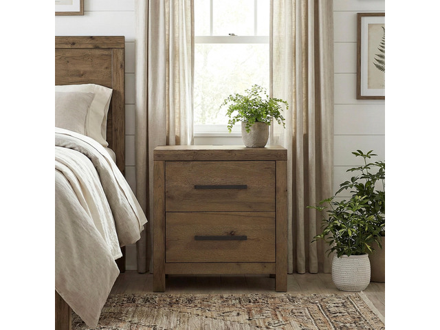 Rustic Modern Brown Nightstand with Charging Ports Bulit-in USB Sturdy Frame Drawers Bedroom Furniture 1pc Bedside Cabinet