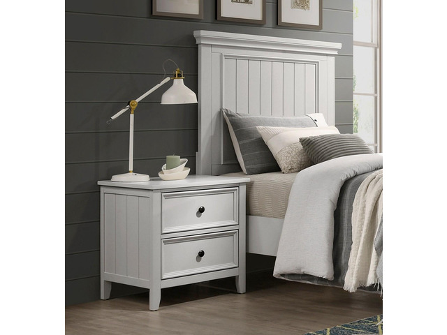 Classic White Finish Nightstand Of 2 Drawers Storage Modern Farmhouse Style Bedroom Furniture 1Pc Bedside Table