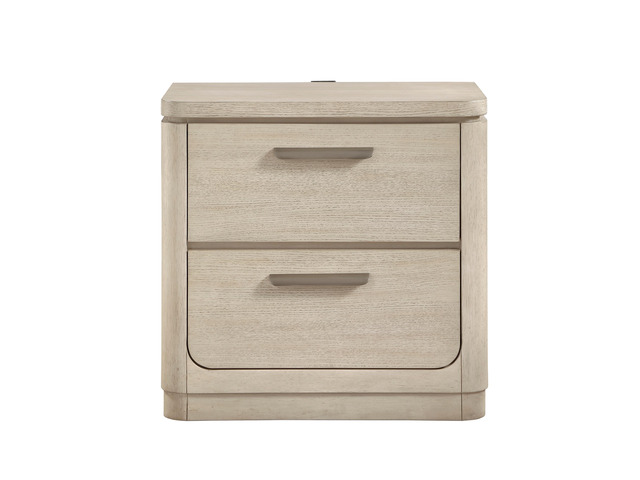 Storage Drawers Nightstand With Usb Charging Ports Light Gray Natural Finish Bedroom Furniture 1Pc Bedside Table