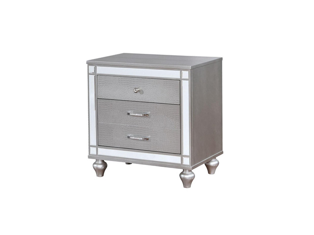 2 Drawers Wooden Drawer With Mirror Trim, Silver