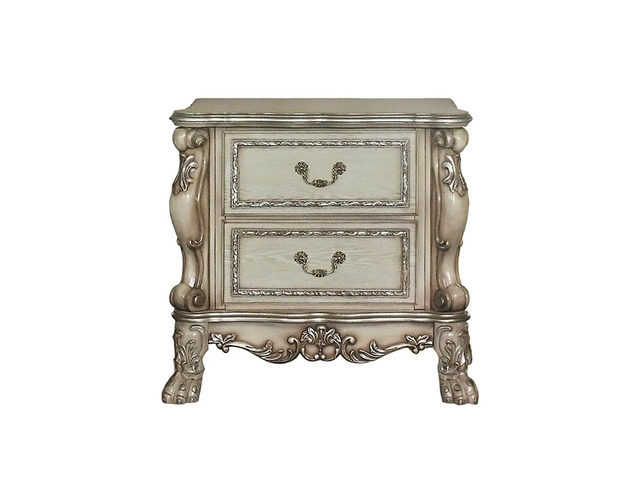 Wooden 2 Drawers Nightstand In Gold Patina And Bone Finish