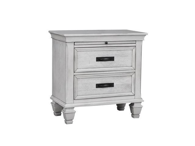 Mdf Nightstand With 2 Drawers In Distressed White Finish