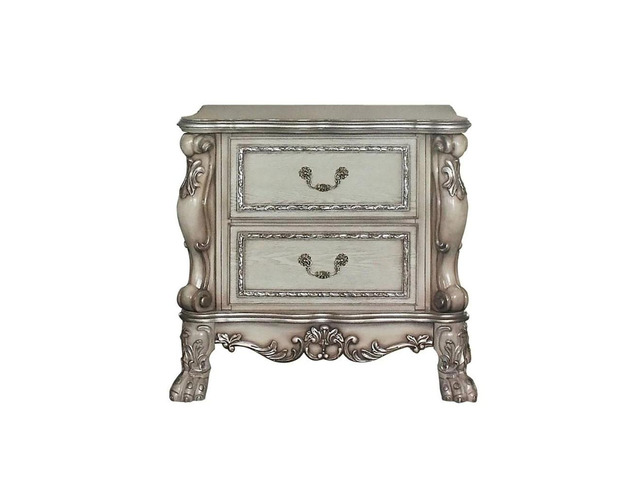 Solid Wood Nightstand With 2 Drawers In Vintage Bone White Finish