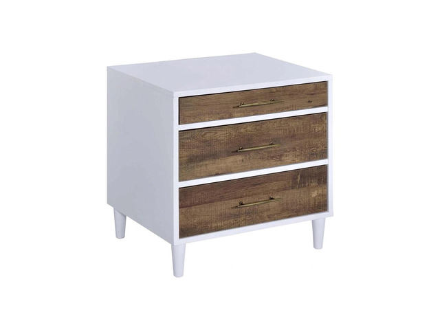 Two-Tone Finish Nightstand With 3 Drawers, White And Weathered Oak