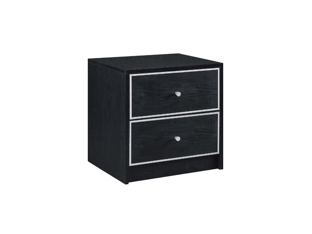 2 Storage Drawers Nightstand, Black And Silver