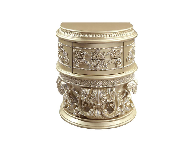 2 Drawers Resin Nightstand In Champagne Silver Finish