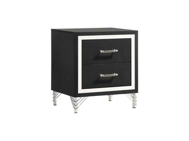 2 Drawers Modern Nightstand Bedside Table, Black