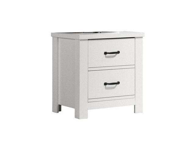Jermy 22 Inch Nightstand, 2 Drawers, Black Handles, Crisp White Finish