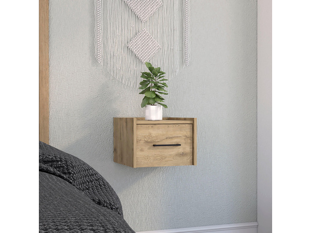 Boa Floating Nightstand, End Table, Side Table Wall-Mounted Single Drawer Design With Handle- Macadamia - Bedroom