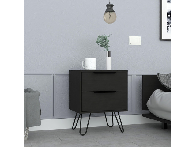 Augusta 2 Nightstand, End Table, Side Table Four Legs, Two Drawers -Black