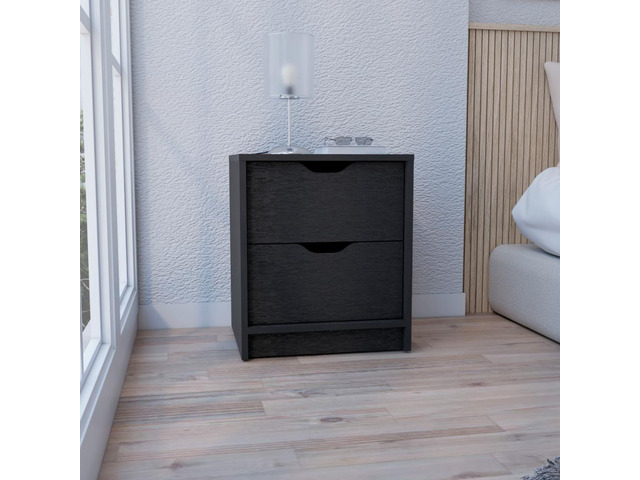 Basilea 2 Drawers Nightstand, End Table, Side Table Pull Out System -Black