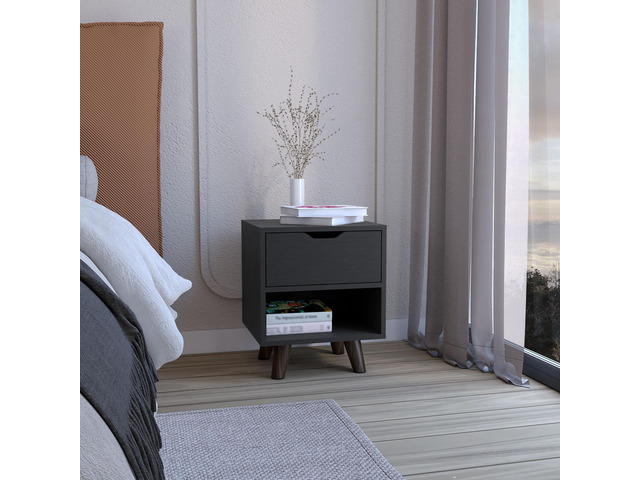 Crail Nightstand With 1 Open Storage Shelf, 1 Drawer And Wooden Legs