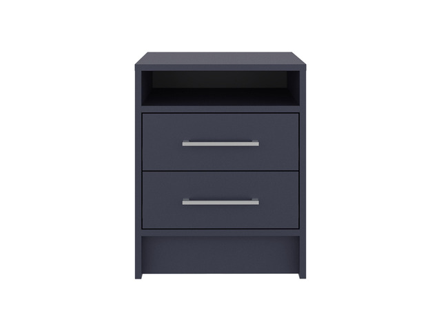 Eter Nightstand Minimalist Modern Style, Superior Top Shelf, One Open Storage Shelf And Two Drawers, Light Oak, Blue