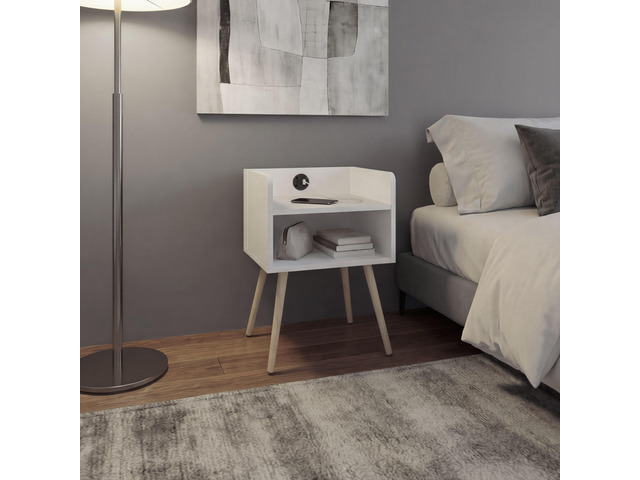 Didi Modern Nightstand With Integrated Usb Charging Station, 2-Tier Open Storage Shelves And 4 Legs