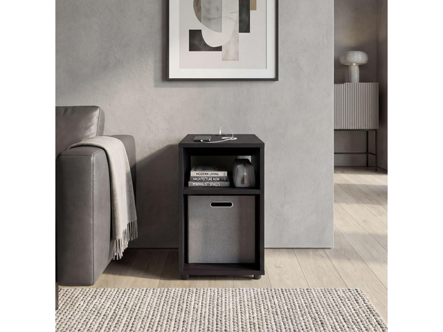 Mercer Lite Side Table And Nightstand With Integrated Usb Charging Station And 2 Open Storage Shelves, Compact Side Table