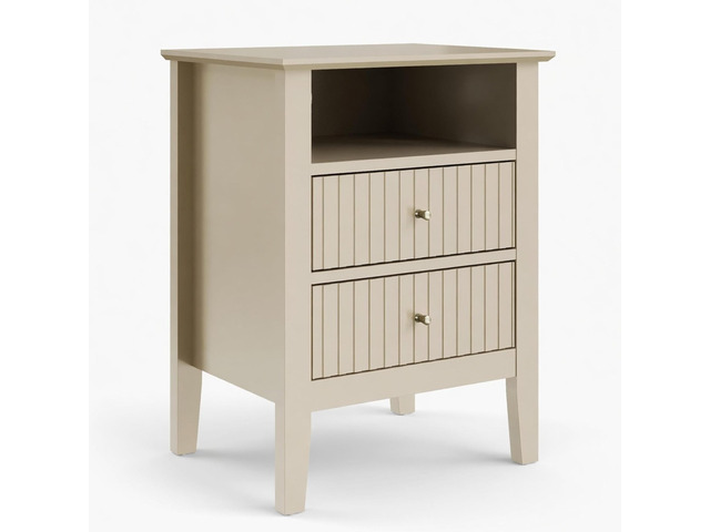 18' Fluted 2-Drawer Nightstand Set Of 2, Modern Beige End Table With Storage