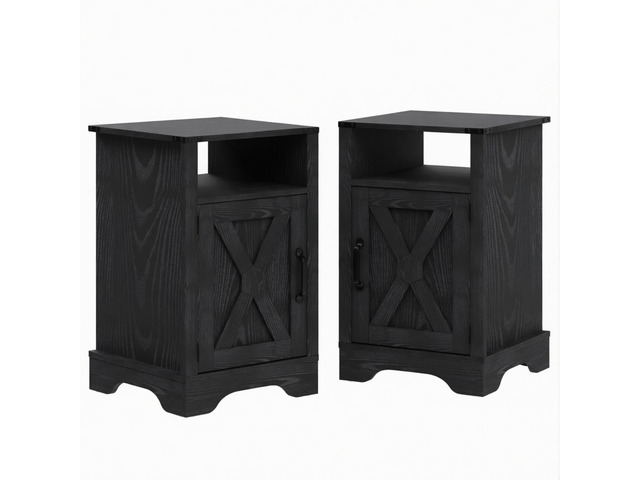 Set Of 2, 16' Black Farmhouse Nightstand W/ Charging Station & Storage