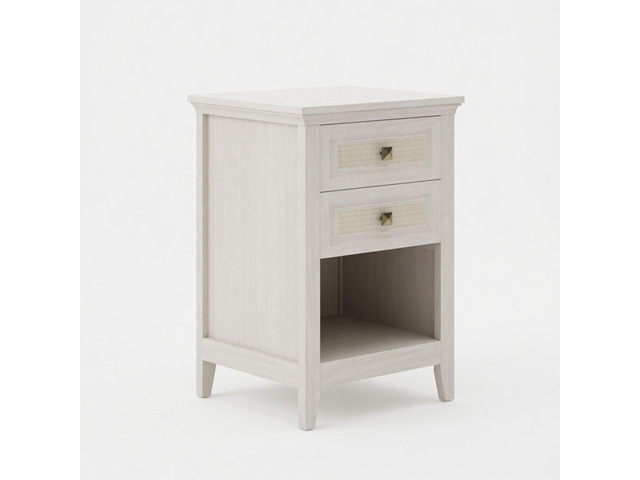Set Of 2 - 17.7' Wide White Rattan Nightstand W/ 2 Drawers - Boho 27' Tall Bedside Table For Small Spaces & Bedroom