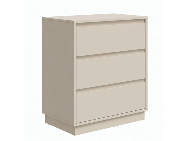 23.6 Inches Width Beige 3 Drawer Modern Nightstand - Large Wood Bedroom Side Table