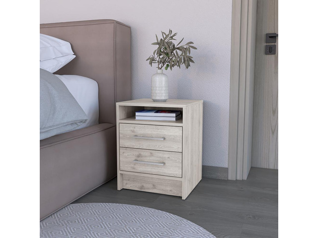 Nightstand Cartiz, Two Drawers, Light Gray Finish