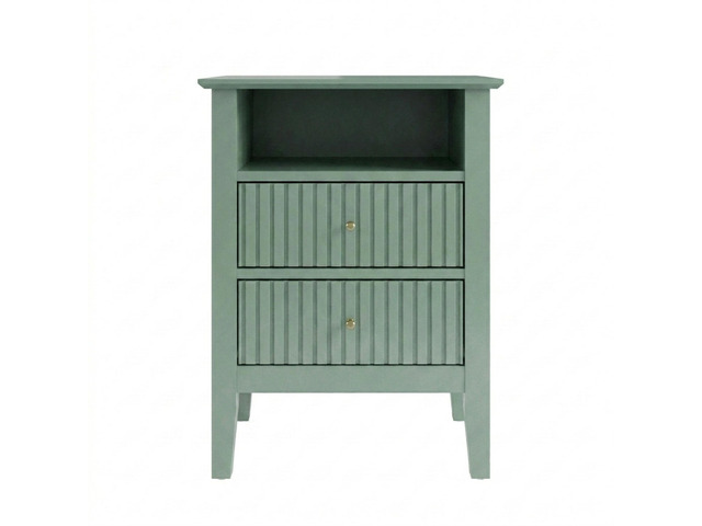 18' Fluted 2-Drawer Nightstand Set Of 2, Modern Green End Table With Storage