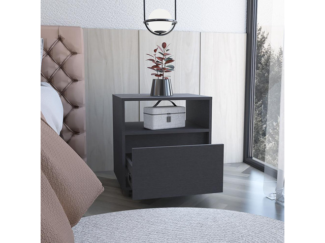 Nightstand Munyochi, One Drawer, Black Wengue Finish
