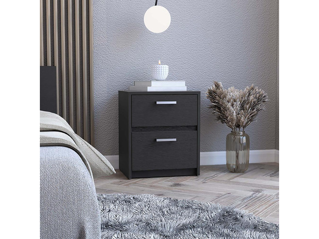 Nightstand Chequered, Two Drawers, Black Wengue Finish