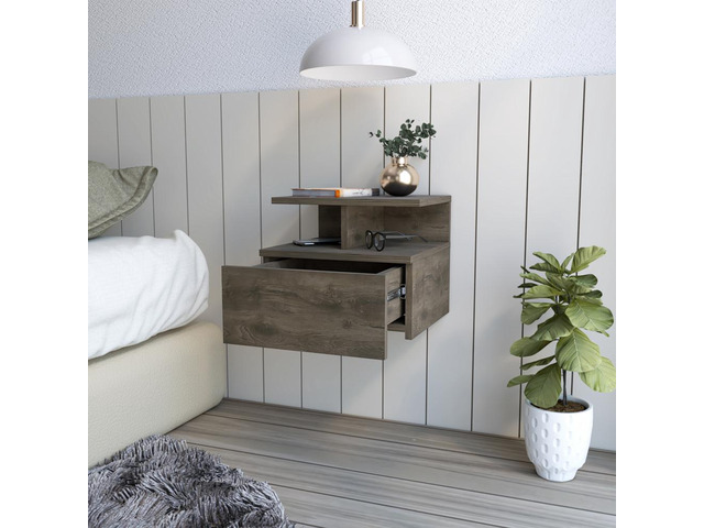 Floating Nightstand Flopini, One Drawer, Dark Walnut Finish