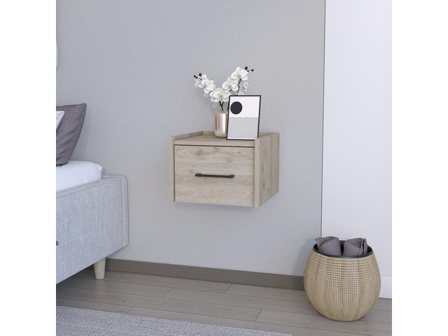 Floating Nightstand Calion, Bedroom, Light Gray