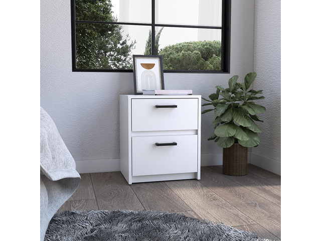 Nightstand 18'H, 2 Drawers With Metal Handles, White