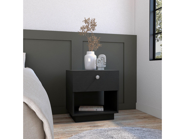 Single Drawer Nightstand 19'H With Open Storage Shelf, Black