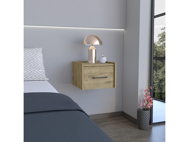 Floating Nightstand, Space-Saving Design With Handy Drawer And Surface, Macadamia