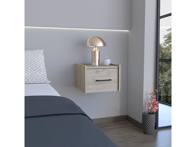 Floating Nightstand, Space-Saving Design With Handy Drawer And Surface, Light Gray