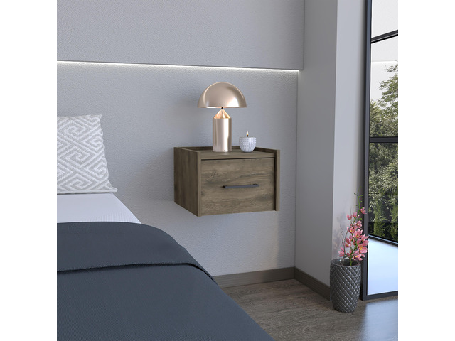 Floating Nightstand, Space-Saving Design With Handy Drawer And Surface, Dark Brown