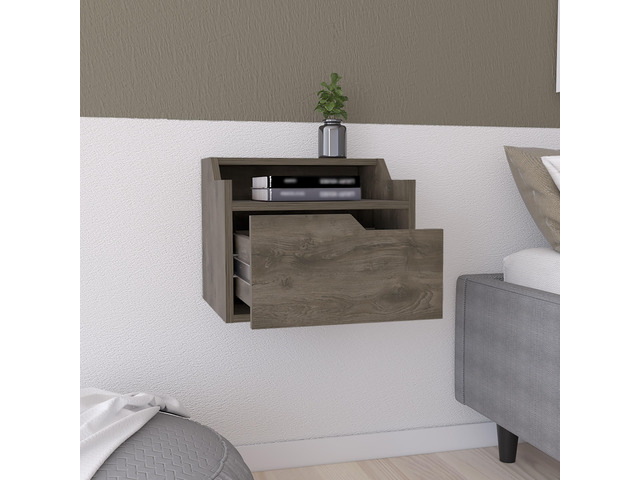 Winchester Floating Nightstand, Modern Dual-Tier Design With Spacious Single Drawer Storage, Dark Brown