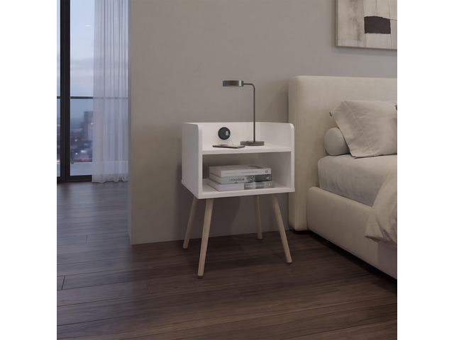 Nightstand With Usb Port, 2 Shelves - White