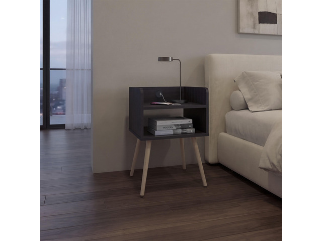 Nightstand With Usb Port, 2 Shelves - Black Wengue
