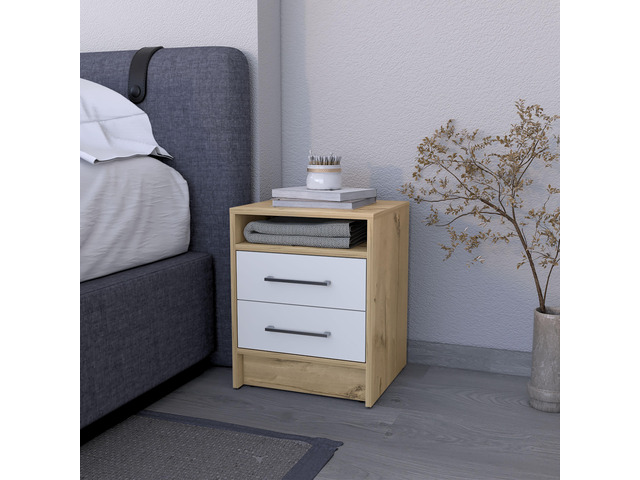 Philadelphia Nightstand, Two Drawers, Concealed Shelf