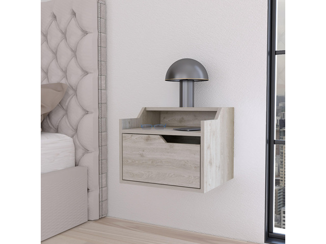 Florence Floating Nightstand With Drawer And Dual-Shelf Display